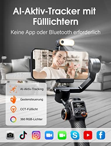 Alternative view of iSteady M6 Kit 3 eksenli cep telefonu stabilizatörü, manyetik AI izleyicili Gimbal akıllı telefon, ayarlanabilir CCT/RGB dolum ışığı, 0,91 inç OLED ekran, maks. taşıma kapasitesi 400 g, Volgging