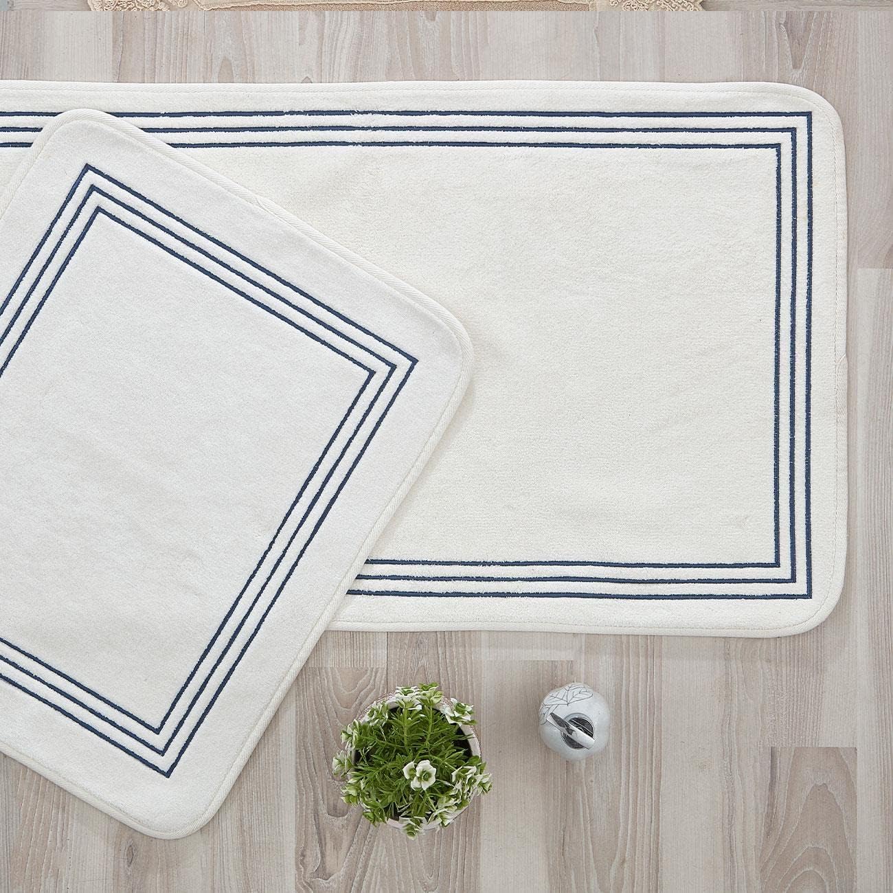 Alternative view of Zen Çizgi Nakışlı 2'li (60 x 100 cm) Banyo Paspas Set İndigo