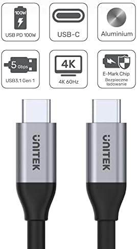 USB-C - USB-C 5Gbps 4K 60Hz 20V/5A Kablo 2m | C14091ABK | Video 4K @ 60 Hz | USB 3.1 Gen 1 Özellikler | 100 W Güç Dağıtımı | Alüminyum Bağlantılar