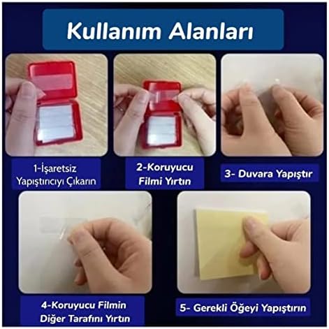 Çift Taraflı Şeffaf Bant Şeffaf Bant 60 Parça Kutulu Montaj Bandı Tekrar Kullanılabilir Çift Taraflı Bant (1,5 x 4,5cm)