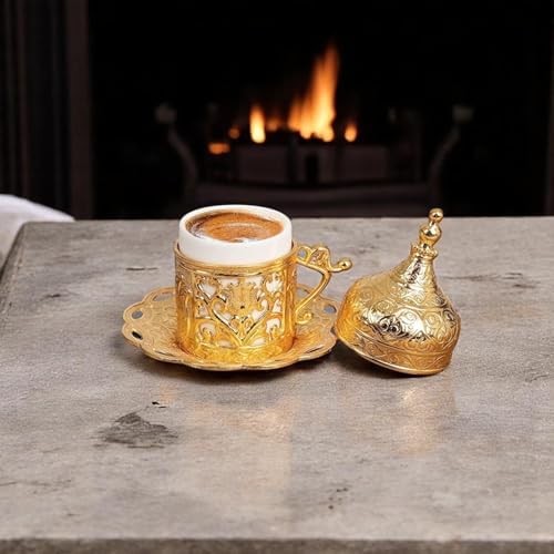 Alternative view of (1 Adet Türk Yunan Arap Kahvesi Espresso Fincanı Tabağı (Lale) (Altın)
