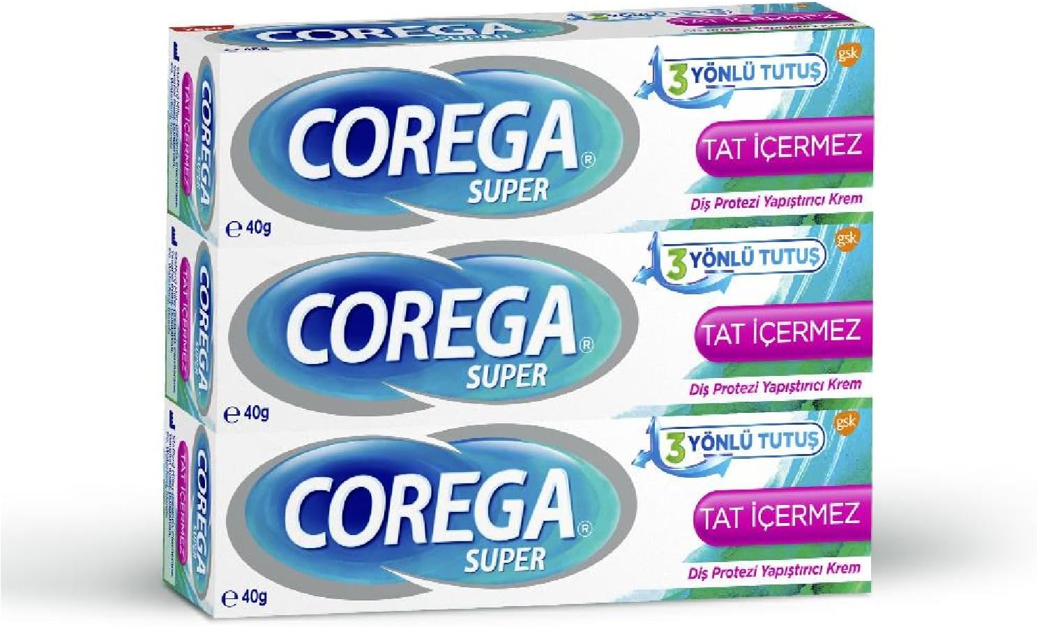 Corega Tat İçermez Yapıştırıcı Krem 40G x 3 Adet