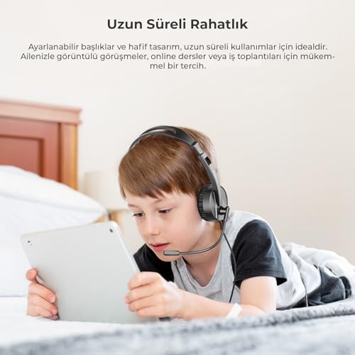 Alternative view of HT106 USB Kablolu Mikrofonlu Kulak Üstü Kulaklık - PC, Laptop, Tablet, Telefon Uyumlu, Ergonomik Kulak Yastıkları, İş, Oyun, Çağrı Merkezi için, Esnek Mikrofonlu Kulak Üstü Kulaklık Siyah