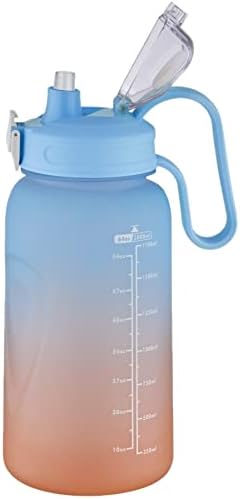 2 Lİitre Pipetli/Pipetsiz Kullanım - Hediyeli -Çift Renk Motivasyon Su Matarası Mavi