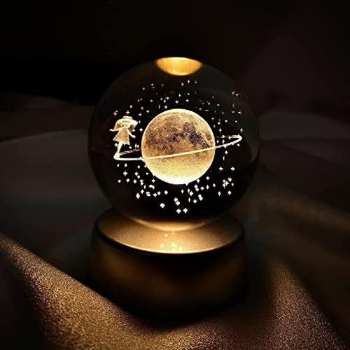 Alternative view of Kristal Cam Küre Renk Değiştiren LED Işıklı Gece Lambası Dekoratif Hediyelik Satürn Kızı