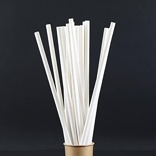 Kağıt Pipet 100 adet beyaz kağıt pipet, çap 6 mm 20 cm, PLA/PE içermez, biyolojik olarak çözünebilir tek kullanımlık pipet, sağlam kağıttan