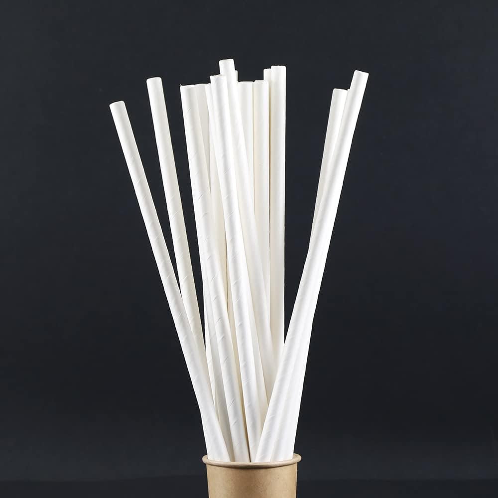 Alternative view of Kağıt Pipet 100 adet beyaz kağıt pipet, çap 6 mm 20 cm, PLA/PE içermez, biyolojik olarak çözünebilir tek kullanımlık pipet, sağlam kağıttan