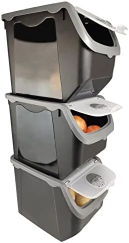 3'lü Soğan Patates Saklama Kabı 12 Litre - Gri