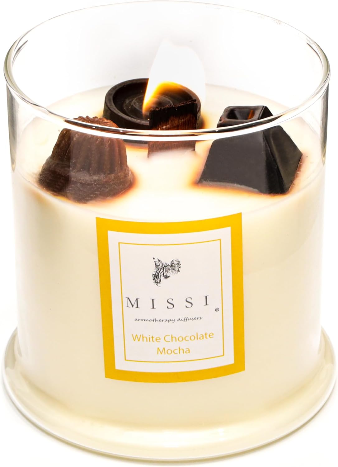 Büyük Üfleme Cam Ahşap Fitilli Whıte Chocolate Mocha Vegan Mum (380 gr)