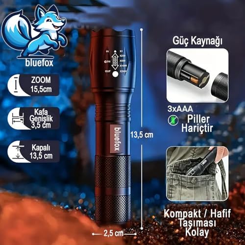 Alternative view of Güçlü LED El Feneri, 10W Ultra Parlak Işık, 5 farklı Mod, Zoom Özellikli, Dayanıklı Aluminyum Gövde