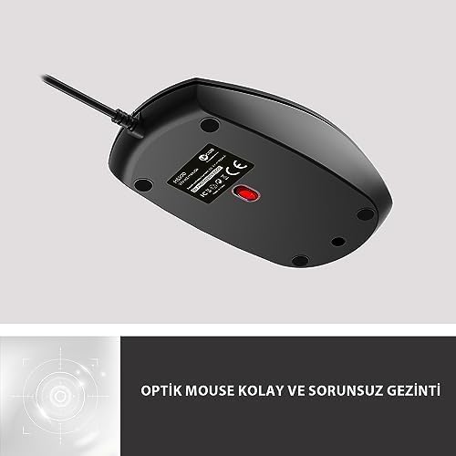 Alternative view of MS100 USB Kablolu 1000DPI 3 Tuşlu Optik Mouse - PC, Mac, Dizüstü Bilgisayar ile Uyumlu, Tak Çalıştır Kolay Bağlantı, Sağ ve Sol Elle Kullanıma Uygun, Kompakt Mouse Siyah