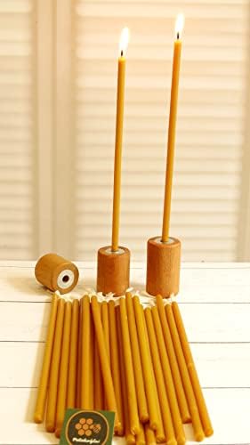 Alternative view of (50 Adet) Mum Ve (3 Adet) Özel Dizayn Ahşap Silindir Mumluk Dilek Mumu Doğal Petek Mum Beeswax Candle Sarı