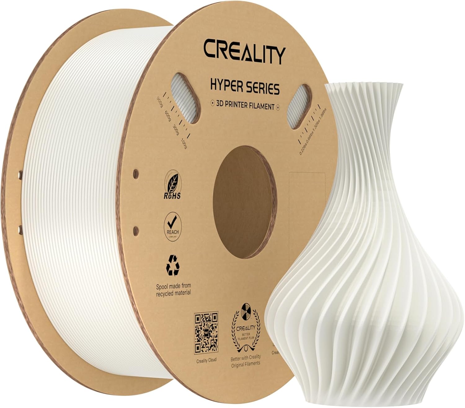 Creality Hyper PLA filament, 3D yazıcı için, 1,75 mm 3D baskı filament, 1 kg karton makara, ölçü hassasiyeti +/- 0,03 mm, çoğu FDM 3D yazıcı için uygun (beyaz)