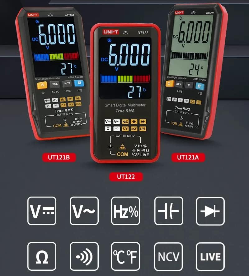Alternative view of UT122/UT121A/B Smart Digital Multimeter RMS Voltage Frequency Dual Display NCV LIVE Auto 6199 Count Meter (UT121B)