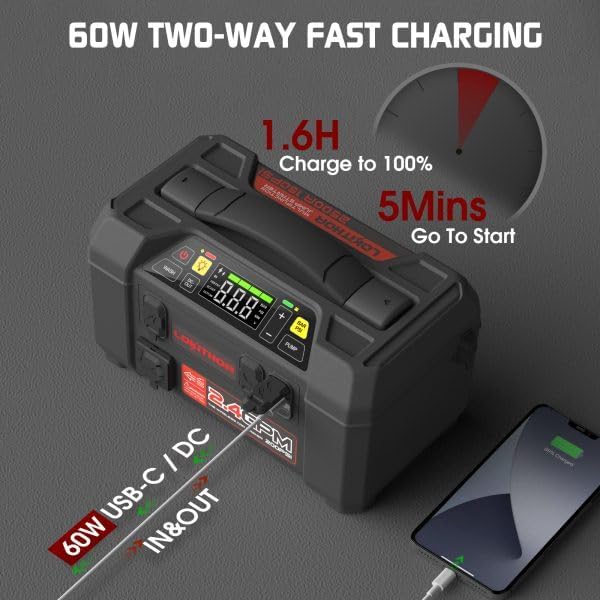 Lokithor AW401 12V 2500Amp Li-Polimer Akıllı Akü Takviye + Pompa + Basınçlı Yıkama + Powerbank + Led Lamba