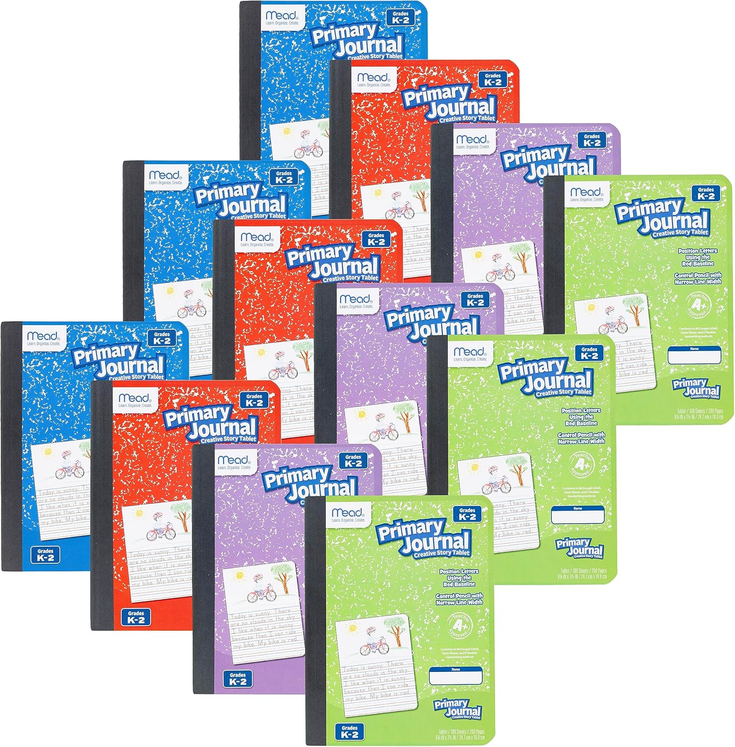 Primary Journal, 12'li Paket, Yarım Sayfa Çizgili Yaratıcı Hikaye Tablet, K-2 Sınıfları, 7 1/2 "x 9 3/4", 100 Sayfa, Çeşitli Renkler (610052-ECM)