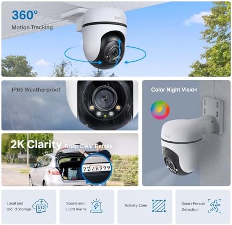 C510W, 2K Dış Mekan Wi-Fi Güvenlik Kamerası, Hareket Tespit/Takibi, 360°, IP65 Su Geçirmez, Renkli Gece Görüşü, Çift Yönlü Ses, Bulut/Yerel Depolama, Sesli ve Işıklı Alarm