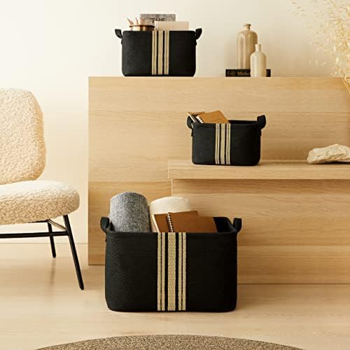 Alternative view of 3'lü Çizgili Siyah Renk Jüt Sepet Set 24 x 17 x 14/30 x 21 x 18/42 x 31 x 25 cm