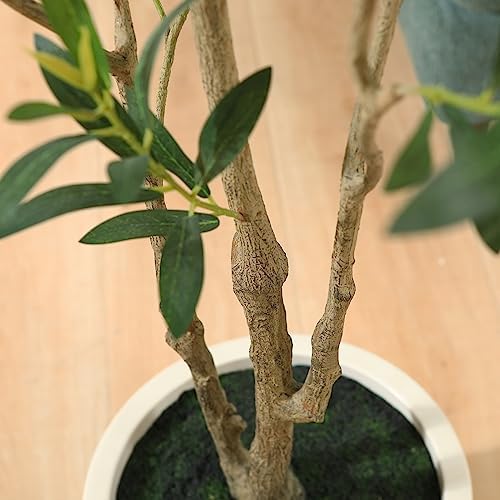 Yapay Zeytin Ağaçları, İç Mekan için 1,5 m Uzunluğunda Sahte Zeytin Ağaçları, Zeytin İpek Ağacı, Ev Dekoru ve Yeni Eve Taşınma Hediyesi için Beyaz Saksılı Büyük Zeytin Bitkileri, 1 Paket