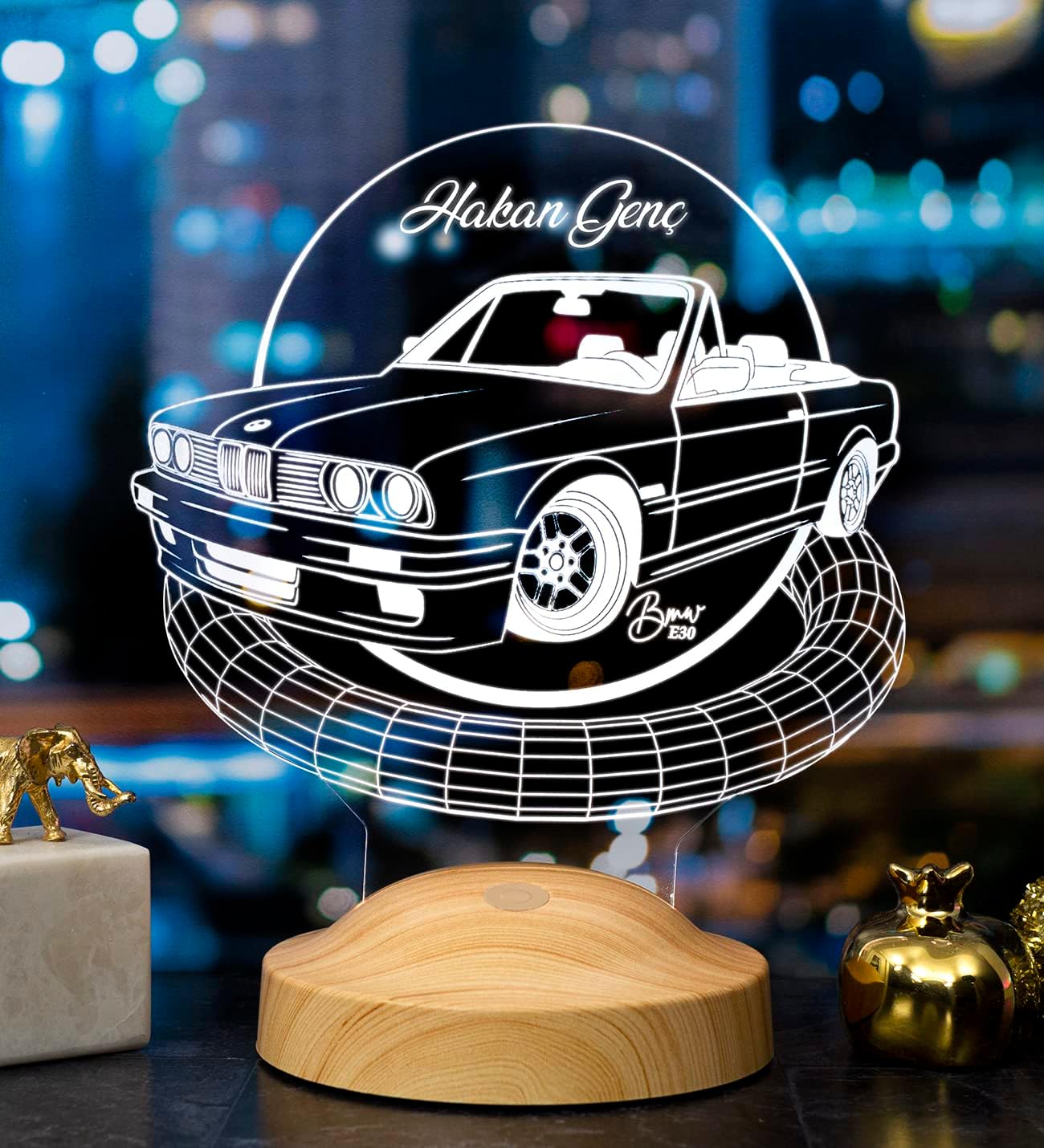 Klasik Bmw E30 cabrio, Bmw Logolu Hediye 3D Led Lamba, Bmw Hayranına Hediye