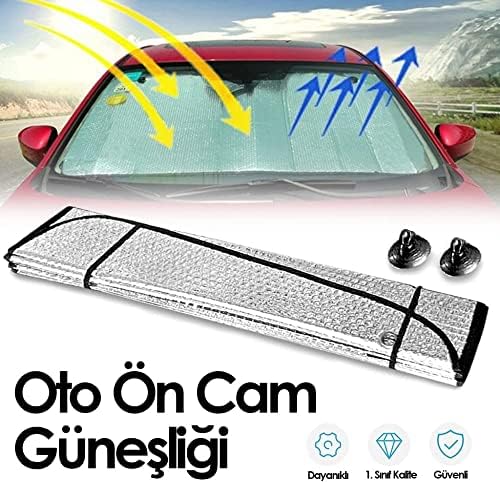 Alternative view of Oto Ön Cam Araba Güneşliği Katlanabilir Dışı Alüminyum Arası Balonlu Katlanabilir Güneşlik (130 * 60 cm)