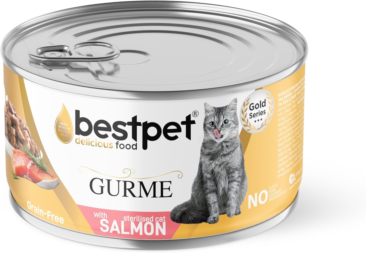 Alternative view of Bestpet Kısırlaştırılmış Gurme Kediler İçin, Tahılsız, Somon Parça Etli Yaş Mama, 85 gr x 24 adet
