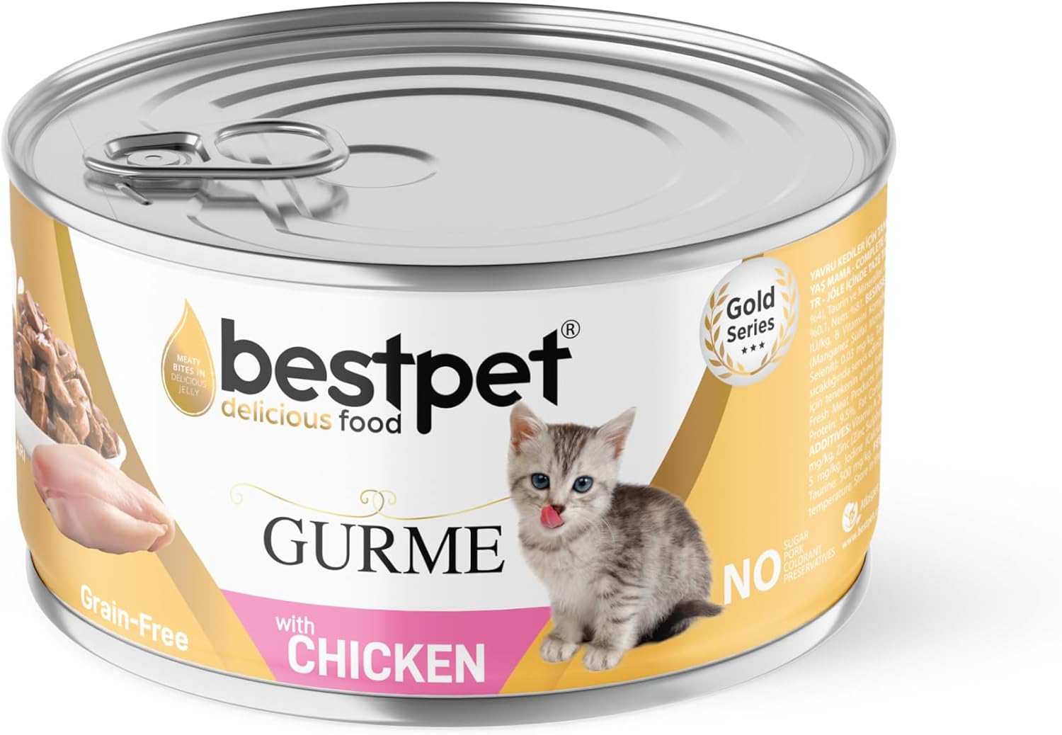 Bestpet Yavru Gurme Kediler İçin, Tahılsız, Jöle İçinde Tavuk Parça Etli Yaş Mama, 85 gr x 12 Adet