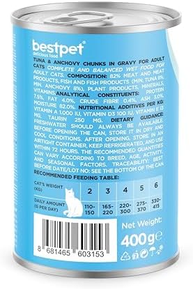 Alternative view of Bestpet Yetişkin Kediler İçin, Taze Ton Balıklı, Taze Hamsi Parça Etli Ve Soslu Yaş Mama, 400 g x 12 Adet
