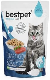 Bestpet Yetişkin Kediler İçin, Tahılsız, Jöle İçinde Ve Hamsi Parça Etli Yaş Mama, 85 g x 24 Adet