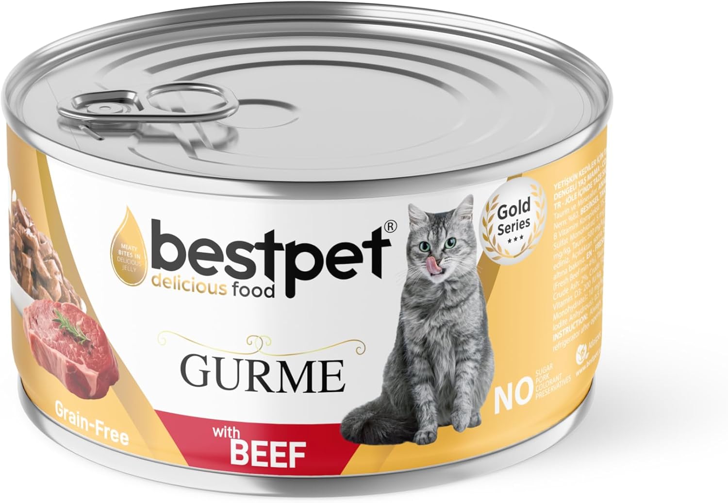 Alternative view of Bestpet Yetişkin Gurme Kediler İçin, Tahılsız, Jöle İçinde Sığır Parça Etli Yaş Mama, 85 gr x 24 adet