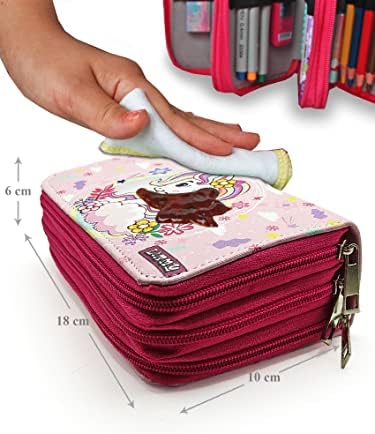 Alternative view of Kalem Kutusu Temalı Kawai Organizer Kalemkutu Vegan Deri Üç Bölmeli Kalemlik- Pembe