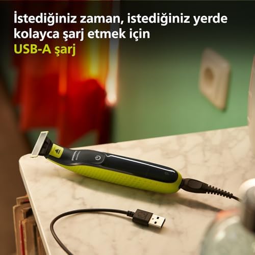 OneBlade Yüz için Hibrit Tıraş Makinesi, Sakal Şekillendirici, Islak/Kuru Kullanım, 3 Kirli Sakal Tarağı, Çift Taraflı Bıçak, 45 Dakika Kablosuz Performans, QP2724/10