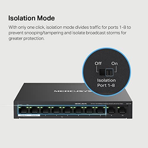 Alternative view of MS110P, 10-Port 10/100Mbps Desktop Switch with 8-Port PoE+