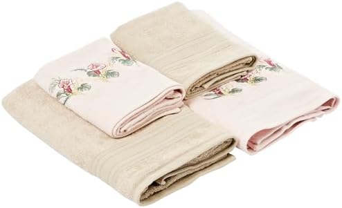 TAÇ Çiçekli%60 Pamuk%40 Viskoz Hamam Seti, Somon, 2 Adet 70x150 cm, 2 Adet 50x90 cm