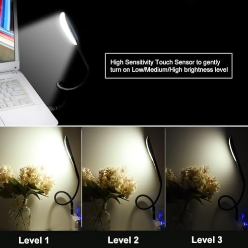 3 Mod Seviyeli Dokunmatik USB LED Masa Lambası, 14 LED Beyaz Işık, Ayarlanabilir Parlaklık, Kitap Okuma Lambası, Çalışma Masası Ofis Lambası, PC, Laptop Uyumlu, Gece Lambası
