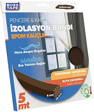 EPDM Kauçuk Pencere Kapi Izolasyon Bandi, 5mm X 15mm X 5mt Boyut, Kahverengi