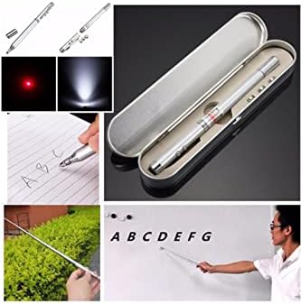 Metal Kutulu Kırmızı Lazerli, Led Işıklı Mıknatıslı Pointer Kalemi İşaretçi Uzayabilen Sunum Çubuğu Teleskopik Metal Tükenmez Kalem (PRS-1521G)
