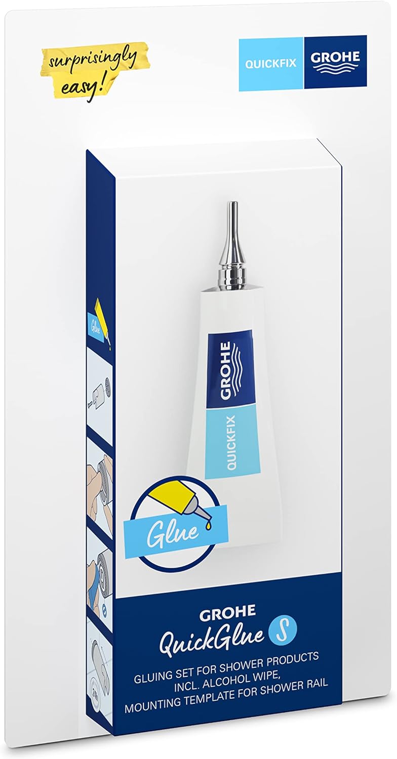 QuickGlue Set S, Banyo Ürünleri Yapıştırıcı, 1 Yapıştırıcı Tüp ve Temizleme Mendili,, Mermer, Taş, Cam,, Ahşap, Plastik ve Metal üzerinde uygulanabilir, 41247000