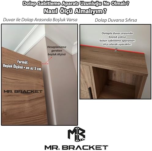 MR.BRACKET 2 adet Beyaz Çelik Deprem Dolap Sabitleme Aparatı 16x60x140mm - Mobilya Eşya Kitaplık Duvar Sabitleyici L Demir Gönye Köşebent