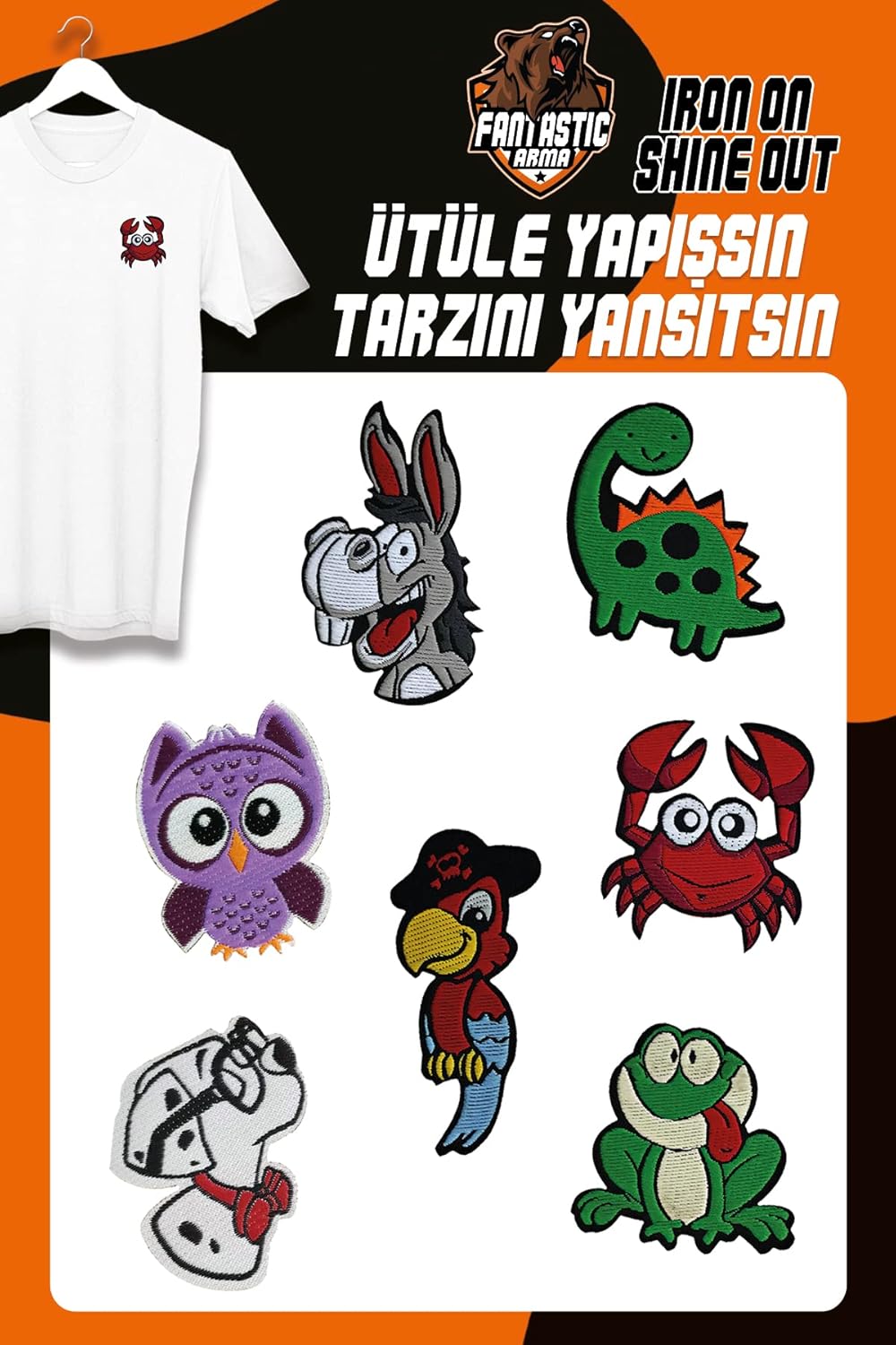 ÜTÜ İLE YAPIŞAN DOKUMA SETİ PATCH YAMA RENKLİ HAYVANLAR MODELİ