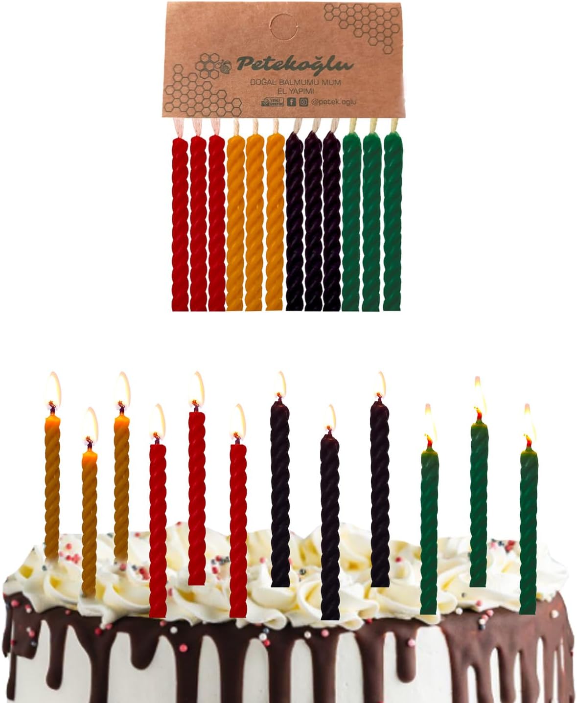 Alternative view of (12 Adet) Renkli Mum Doğal Petek Pasta Parti Mumu Doğum günü Nişan Kına Gecesi Beeswax Candle