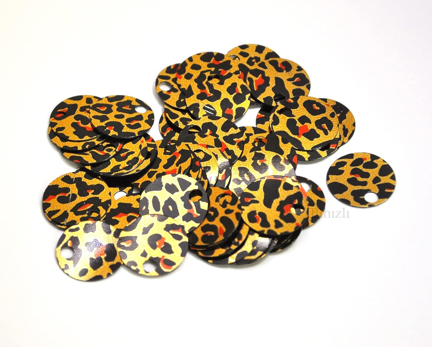 Alternative view of Çanta Pulu, Patik Pulu (10 Gram) 20 mm Leopar Desenli Altın Renk