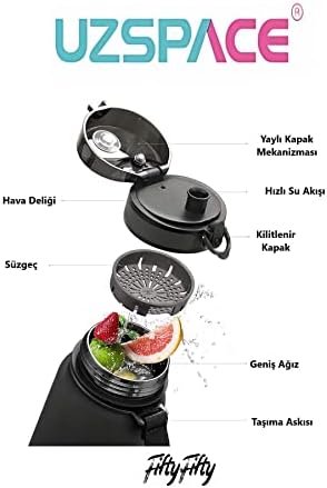 Büyük Boy 28 cm 1000 ml 1 litre Tritan Su Matarası 14 Renk Softtouch