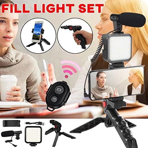 Profesyonel Vlogging Seti Video Kiti Mikrofon LED Işık Telefon Tutucu Kumandalı Selfie Vlog Tiktok YouTube