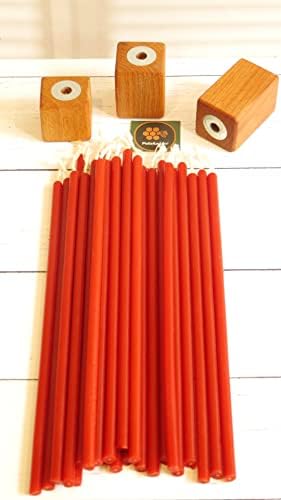 Alternative view of (50 Adet) Mum Ve (3 Adet) Özel Dizayn Ahşap Mumluk Dilek Mumu Doğal Petek Mum Tören Parti Doğum Günü Beeswax Candle (Kırmızı)