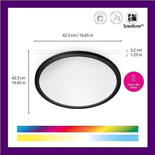 Wiz SuperSlim 22W Siyah Sıva Üstü RGB Akıllı LED Yuvarlak Panel Tavan Armatürü 42 cm çapında 2600 Lumen