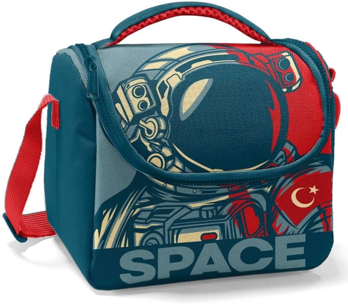 Yeşil Astronot Baskılı Erkek Çocuk Okul Beslenme ve Piknik Çantası