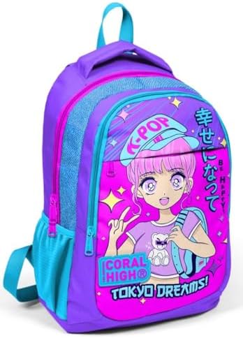 Mor Pembe Mavi K-Pop İlkokul ve Ortaokul Sırt Çantası Üç Bölmeli Kız Çocuk