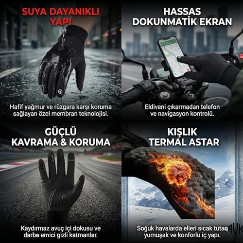Alternative view of RVK Mevsimlik Motosiklet Eldiveni Şehir İçi Kurye ve Günlük Sürüş İçin İdeal, Rüzgar Korumalı Dokunmatik Ekran Uyumlu, L Beden