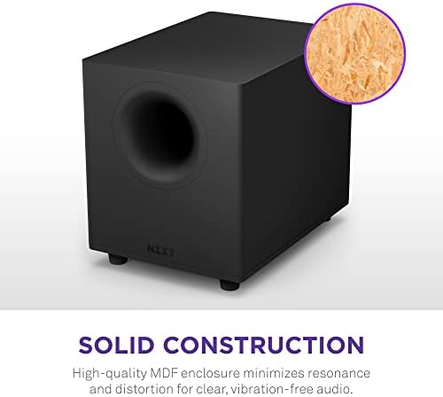NZXT Relay PC oyun masaüstü derin bas hoparlörü – AP-SUB80-EU – 140 Watt – daha derin, güçlü bas – aşağı yayılan 6,5 inç sürücü – Crossover ve faz için döner düğme – siyah